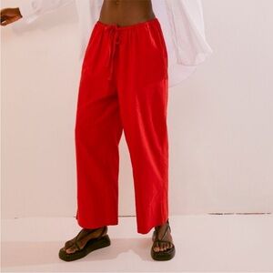 Vibrant Red Linen Blend Wide-Leg Pants NWT